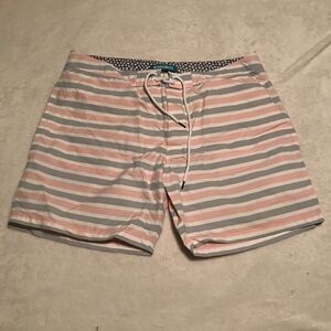 Bonobos Board Shorts Mens 38 Blue Striped 7" Inseam Drawstring Nylon Swim Trunks
